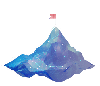 Digital mountain peak with a red flag on top, representing the summit of market leadership and strategic success in the trading transformation digital transformation Digital mountain peak with a red flag on top, representing the summit of market leadership and strategic success in the trading transformation digital transformation